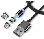 X-Cable Adat- és töltőkábel Mágneses csatlakozóval Type C, Micro USB és Lighting csatlakozóval. szürke