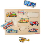 Eichhorn Puzzle de inserție din lemn Vehicule de salvare Emergency Vehicles Eichhorn 9 piese cu bază de la 12 luni EH5486 (EH5486)