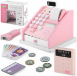 RicoKids fából készült játék Pénztárgép, bankjeggyel és érmével - Fehér, Rózsaszín (TE786800)