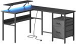 VASAGLE L-alakú Gamer Íróasztal LED Világítással és Monitortartóval Fekete LWD095B01 (LWD095B01)