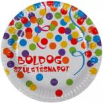 Festa Boldog születésnapot 6 buc. farfurie carton cu inscripţie - 23 cm, model confeti (443133 R 9)