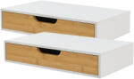 PremiumXL Fali Polc 2db-os Szett Bokn Fiókkal Bambusz Fehér