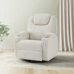  Elektromos fekvőfotel, relax fotelágy 8 pontos masszázs magyar nyelvű távirányítóval, ringató, forgatható, rozsdamentes pohártartó AIR leather bézs