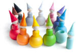 ULANIK Set educațional Ulanik Montessori jucărie din lemn „Small Peg Dolls with Hats and Balls?