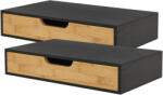 PremiumXL Fali Polc 2db-os Szett Bokn Fiókkal Bambusz Fekete