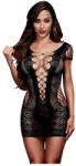 Baci - fűzős, rövidujjú necc miniruha - fekete (S-L) - sexshopcenter