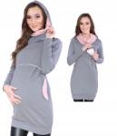  Ellie kismama és szoptatós pulóver, szürke/rózsaszín, XXL