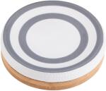 Rodeno Kerek Fürdőszobaszappantartó, Fehér, Szürke, Bambusz Alap, Kerámia (ROD7328)