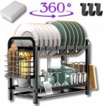 GALAXIA Álló Kétszintes Ételszárító Fekete Nagy Csepegtető Tálca (Suszarka 2 poziomowa nierdzewna GALAXIA)