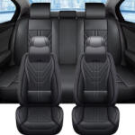 Seat Leon 13 részes Prémium Magas minőségű Műbőr üléshuzat szett nyakpárnákkal - Légzsákos - Osztható - Fekete színben (AL-02126Leon)