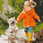 Ideyka Set pictura pe numere, cu sasiu, Sarind prin baltoace, 40x40 cm (KHO8635)