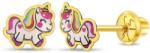 Bebe Gold Cercei din Aur 14K pentru Copii - Unicorn Emailat Multicolor, inchidere cu Filet si Protectie