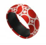  Piros-fehér anyaggal díszített széles karkötő (9399-1 AH)