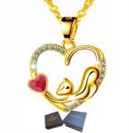 Mennica Świdnicka Arany Nyaklánc Ezüst 925 Szív Macska Cirkóniákkal Celeb Női