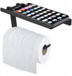 Rodeno Wc Papír Tartó Polccal Okostelefon Számára Fekete Stílusos Fürdőszobába (ROD9025)
