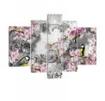 Consalnet Vászonkép, 5 darabos, Cinege virágokkal 170x100 cm méretben (C5-20026S4A)