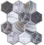GRACE Csempematrica, 3D Öntapadós falpanel, Hatszögletű márvány szürke, 30x30 cm (TP02810)