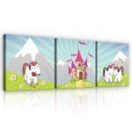 Consalnet Vászonkép 3 darabos, Unikornisok és kastély, 3 db 25x25 cm méret (C5-11606S13)
