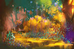 Dimex Vlies Fotótapéta - Fantasy forest with colorful plants - 375x250 cm (MS-5-1268)
