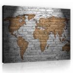 Consalnet Világtérkép kőfalon, vászonkép, 60x40 cm méretben (C5-10880O4)