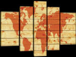 Consalnet Vászonkép, 5 darabos, Világtérkép fa alapon 170x100 cm méretben (C5-20266S4A)