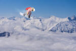 Dimex Vlies Fotótapéta - Flying snowboarder on mountains - 375x250 cm (MS-5-1569)