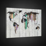 Consalnet Vászonkép, Világtérkép deszkán, 100x75 cm méretben (C5-20269O1)