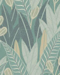 Grandeco Zöld-türkiz-bézs trópusi levél mintás tapéta (Attitude A65703) (A65703)