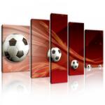 Consalnet Vászonkép, 5 darabos, Focilabdák piros háttérrel 170x100 cm méretben (C5-20097S4A)