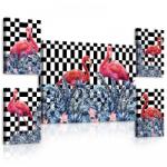 Consalnet Vászonkép, 5 darabos Flamingók kockás háttérrel variálható elrendezésben (C5-11166S14)