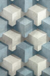 Ugepa Türkiz-szürke 3D kockás tapéta (L20101) (L20101)
