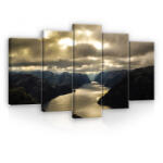 Consalnet Vászonkép 5 darabos, Hegyek közt folyó víz, fölötte a vihar felhők 100x60 cm méretben (C5-12369S17)