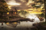 Dimex Vlies Fotótapéta - wooden house by the stream - 375x250 cm (MS-5-1267)