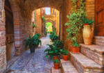 Sverus Fotótapéta Plants in Pots on Narrow Streets of the Ancient City of Spello, 368 x 254 cm (SV-47838321WM-368X254CM)