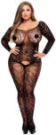 Baci Plus Size - hosszúujjú, mintás cicaruha - fekete (XL-XXL) - szexaruhaz