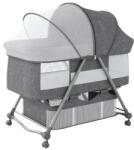  Macvi® összecsukható kiságy csecsemőknek, 3 billenőfokozat, rovarháló, tárolókosár, zárrendszer, hintafunkció, szürke színű