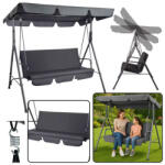  Háromszemélyes kerti hinta, hintapárnák, matrac, szürke 26563