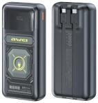 Awei 20000mAh külső akkumulátor, fekete, beépített USB-C és Lightning kábelekkel, méretek 146x67x28mm (AWEI242)