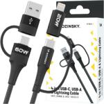 Wozinsky WNBAA 4w1 kábel, 2x USB-C, 1x USB-A, 1x Lightning, 60 W, 1 m, fekete