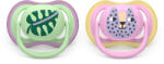 Philips Залъгалки Philips Avent - Ultra Air, с декорация Листо и коте с кутия за стерилизиране, 6-18 m, 2 броя (00A.0650.001)