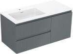 Mexen Rivel Otis 100 cm-es fürdőszobai szekrény mosdóval, bal oldali, 2 fiókos, 1 ajtós, barázdált, grafit-fehér matt (91A23-10047-3-BBFFF66-W18L01)