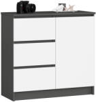 Brius Comoda JERRY cu 3 sertare si dulap cu rafturi, PAL laminat, 80x35x77 cm, gri grafit si alb (AK-38160972) Comoda