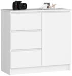 Brius Comoda pal 3 sertare si dulap cu rafturi, 80x35x77 cm, design luminos, alb (AK-52850040) Comoda