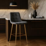  Szürke Bársony Bárszék Aranyszínű Lábbal. ARIEL (ME-ME-ARIEL-P-ZL-V-H)