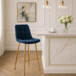  Kék Bársony Bárszék Aranyszínű Lábbal. ARIEL (ME-ME-ARIEL-GR-ZL-V-H)