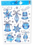  Karácsonyi ablakmatrica harangdíszekkel és gömbökkel kék-ezüst 20x30cm (1228490)