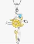  Ezüst Nyaklánc Napraforgó Kereszttel és Cirkóniával - 925-ös Ezüst (ZESTAW AKWAMARYN SREBRO 925 ZŁOTO 18K)