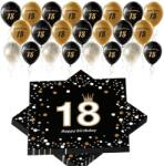  Dekorációs Szett 18. Születésnapra, Szalvéták, Lufik Konfettivel, Fekete-Arany