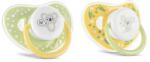 Lorelli Set 2 suzete cu capac Lorelli, silicon moale, tetina rotunda, 6 luni+, Galben/Verde