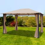 TOOLPORT Kerti pavilon, 3x4m, anyagtető, 4 oldalpanellel együtt, szürkésbarna Szanetli, Kerti gazebo - (300116)